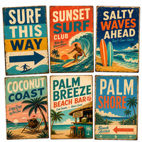 Plaque Métallique Vintage Style Rétro, Thème Plage, Surf, Palm Coast, Tropical, pour Bar de Plage, Cabane Côtière, Décoration Murale, Affiche Vintage
