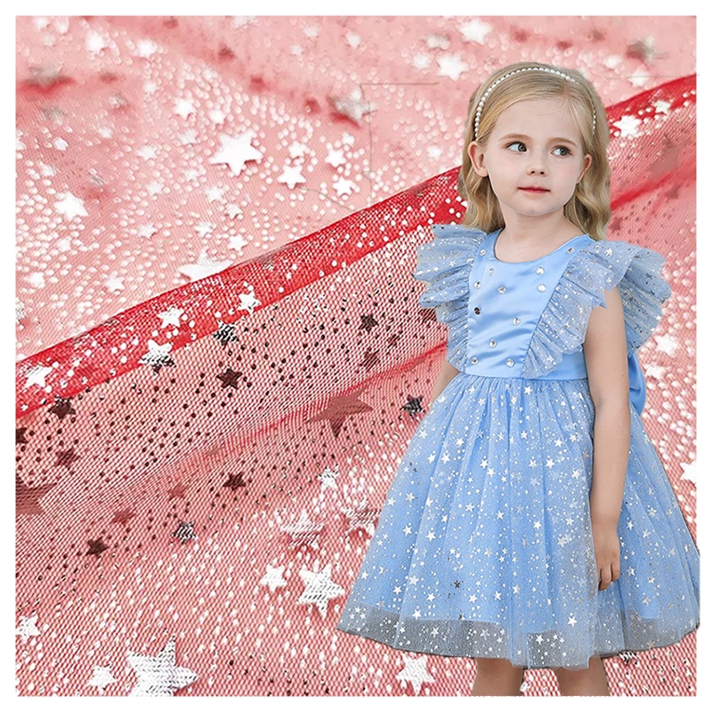 2025 Christmas Party Decoration Tulle Fabric Cute Stars Design Printed Mesh Tulle Fabric