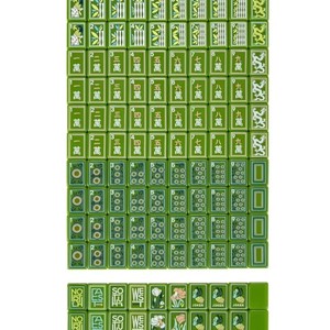 Ensemble <span class=keywords><strong>de</strong></span> Mahjong américain <span class=keywords><strong>de</strong></span> luxe <span class=keywords><strong>Verdant</strong></span> Meadow : Tuiles vertes botaniques modernes avec motifs Paon, Bambou, Art Floral et Cartes Joker personnalisées. - Product Image 4