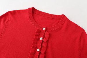 Zevity Nuevo Suéter de Punto Casual con Cuello Redondo y Volantes de Encaje para Mujer, Chaqueta de Moda de Manga Larga para Dama, Fabricante - Product Image 3