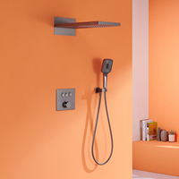Mitigeur de douche thermostatique mural monotrou en laiton poli avec fonction pluie et massage, pour salle de bain encastrée