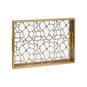 صينية فاخرة بتصميم مخصص من المصنع مع مقابض، عاكسة بلمسة عتيقة لديكور الطاولة، صينية مستطيلة لطاولة الأريكة - Product Image 1