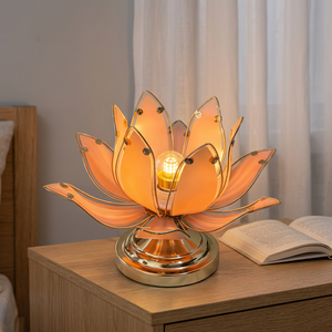Lampe de table LED Lotus rose 25 cm en verre et métal faite à la main, lampe de bureau florale, éclairage d'ambiance pour chambre, décoration de bureau à domicile - Grande Vente - Product Image 5