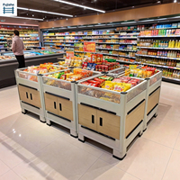 Comptoir d'exposition portable pour supermarché, double niveau, avec plateau en verre, présentoir à collations, clôture en maille, table promotionnelle pour épicerie