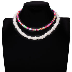 Collar de Fragmentos de Concha Estilo Hawaiano, Cadena de Clavícula de Arcilla Polimérica Colorida, Joyería de Moda para Fiestas, Cuentas Blancas y Arcoíris - Product Image 2