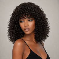 Perruque Courte Afro Frisée Kinky Marron Foncé de Qualité Supérieure, Directement de l'Usine, avec Frange, Résistante à la Chaleur, Cheveux Synthétiques, Ligne de Cheveux Naturelle, Sans Colle