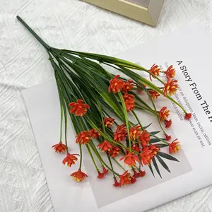 할로윈 장식을위한 가정 또는 호텔을위한 인공 동백 봄 잔디 7 포크 프로젝트 꽃 식물 번들