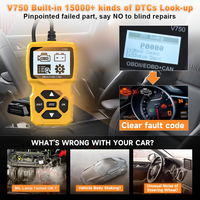 Lector DE CÓDIGO DE VEHÍCULO amarillo V750 OBD II, herramienta de diagnóstico automotriz para diagnóstico de coche, escáner OBD2