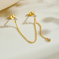 Boucles d'oreilles FUAMAY minimalistes en argent S925 plaqué or 18 carats/rhodium avec chaîne de connexion et double piercing en zircon cubique pour un usage quotidien superposé