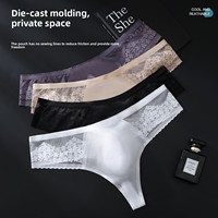 Caleçon string pour homme à taille mi-haute en maille dentelle, motif floral, respirant, séchage rapide, en nylon/soie glacée, avec poche de maintien