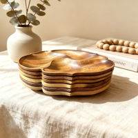 Plateau à fruits en bois massif sculpté à la main à 3 compartiments, bol en bois naturel en forme de pétale, plateau de service pour snacks, noix, bonbons, décoration d'intérieur