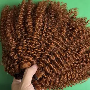 kinky curly burnt orange color machine double weft real human hair so short hair Cloudy Hair Collection supplier