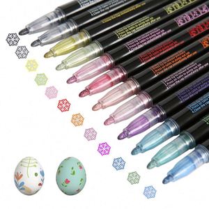 Diy Craft Double Line Pen Metallic Outline Marker Permanent Glitter <b>Paint</b> Pens for Gift Card, <b>Rock</b> Painting - Product Image 3