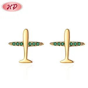 Prezzo di fabbrica mini piercing ear ring 18k placcato oro air plane cubic zirconia jewelry orecchini a bottone da donna