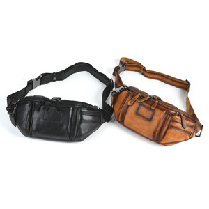 Sac banane en cuir véritable marron pour homme, style moto, multi-poches, usage quotidien, été 2025 - Product Image 5