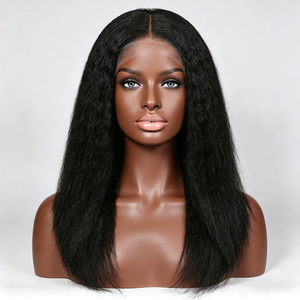 Pelucas de Cabello Humano Indio Liso Yaki con Frente de Encaje Transparente de 8-30 Pulgadas, 100% Natural Negro para Mujeres Negras - Product Image 6