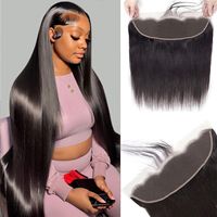 Letsfly 100% Cheveux Humains Vierges Fermeture en Dentelle Frontale 4x4 13x4 Style Lisse Ondulation Naturelle Promotion à 5 $/Pièce des Fournisseurs de Cheveux