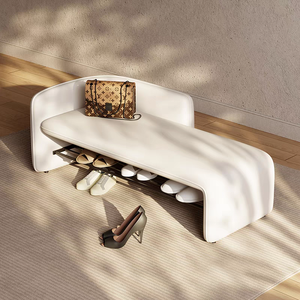 <span class=keywords><strong>Panca</strong></span> Lunga da Ingresso in Legno Massello e Pelle Nappa Stile Moderno di Design di Lusso Sgabello Cambia Scarpe per Atrio - Product Image 1