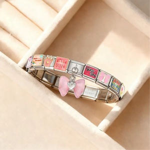 Pulsera de Acero Inoxidable de 9mm con Dijes Italianos de Corazón y Lazo Rosa de la Serie Trendy, Ideal para Regalo del Día de la Mujer, Joyería DIY - Product Image 2