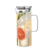 Carafe à eau en verre grande capacité avec couvercle filtrant en acier inoxydable, pichet transparent pour limonade, jus, thé glacé avec poignée