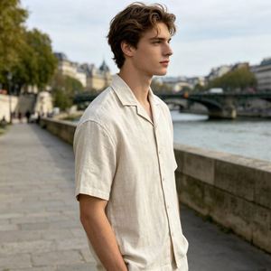 Camisa Casual de Verano para Hombre, de Lino/Algodón Transpirable de Secado Rápido, con Estampado Floral, Corte Clásico, Manga Corta - Product Image 3