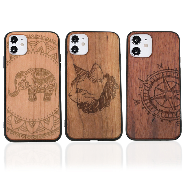 Real Wood Grain Cover With Fashionable Designs,Slim Fit Rugged Shockproof Protective Wood Phone Case for Apple iPhone