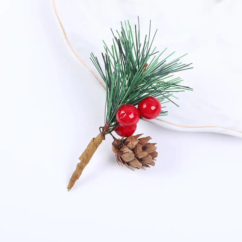 Artificial Christmas Picks Holly Berry Pine Cone Christmas Floral Picks for Xmas Picks Steam Tree Wreath Garland Decor