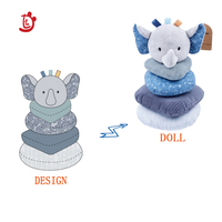 Jouet d'empilage Montessori personnalisé en usine, éléphant de dessin animé, jouet éducatif en peluche pour enfants, hochet animal, cercle d'empilage, jouet pour bébé