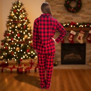 Pijamas Familiares 100% Algodón, Ropa <span class=keywords><strong>de</strong></span> Dormir Navideña, Pijamas Rojos <span class=keywords><strong>de</strong></span> Algodón Puro a Juego para la Familia, Pijamas Navideños a Cuadros - Product Image 3