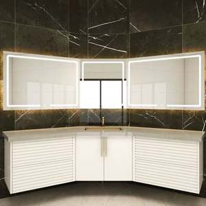 Meubles de salle de bain modulaires minimalistes modernes avec miroirs éclairés par LED et finition laquée blanche - Product Image 1