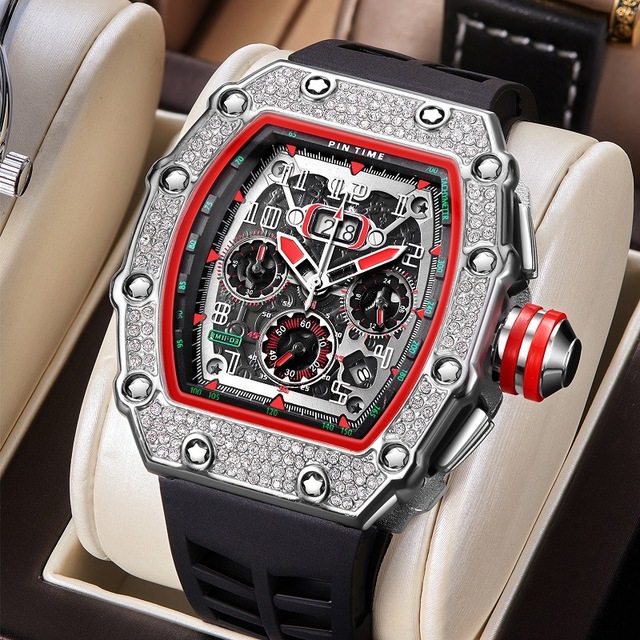 Watch for Men Chronograph Fashion Cool Silicone Sport Waterproof PINTIME P8110 Quartz Watch