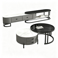 Ensemble de tables basses gigognes modernes minimalistes italiennes en pierre frittée mate, table basse de luxe extensible, combinaison décorative