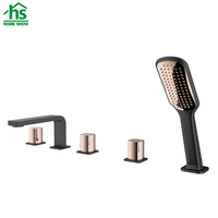 Mitigeur de douche thermostatique Homeshow en laiton huilé chaud/froid avec robinet céramique, ensemble de douche trois fonctions noir et or avec étagère