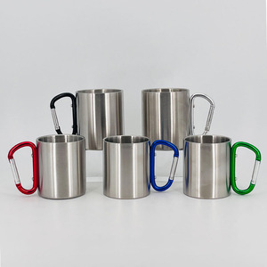 220ml 300ml Outdoor Camping Travel Carabiner Steel <b>Mug</b> with Handle,stainless Steel Double Wall Coffee Cup Metal Carabiner <b>Mug</b> - Product Image 1