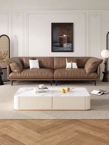 Sofá de salón para apartamento grande vintage personalizado, relleno de esponja de estilo minimalista de cuero genuino de diseño contemporáneo de alta calidad - Product Image 4