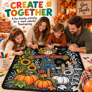 Custom Thanksgiving DIY Coloring <b>Blanket</b> Kids Art Washable Soft Flannel <b>Fleece</b> <b>Blanket</b> Throw for Family Gift Toy - Product Image 1