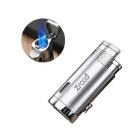 Briquet torche électronique coupe-vent au gaz butane à flamme bleue en métal, design minimaliste, pour cadeaux de Noël et coupe-cigares