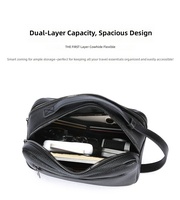 Tas Tangan Pria Bisnis Modern Lapis Ganda Terorganisir Bahan Kulit PU Multifungsi untuk Perjalanan Modis dengan Ritsleting Logo Anti-Pencurian