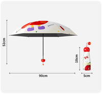 Parapluie de voyage pliable mini capsule 5 sections avec logo personnalisé OEM, protection UPF50, motif dessin animé mignon avec poignée en forme de fruit, pour femmes et filles