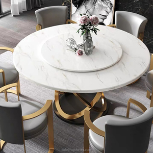 Factory Supply Popular White Marble Top Gold Stainless Steel Base <b>Dining</b> <b>Table</b> <b>Set</b> <b>Round</b> Luxury <b>4</b> Chairs - Product Image 1