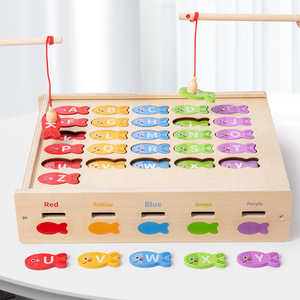 Bambini giocattolo educativo in legno alfabeto cognitivo di classificazione dei colori a forma di gioco per bambini apprendimento precoce giocattolo da pesca in legno - Product Image 1