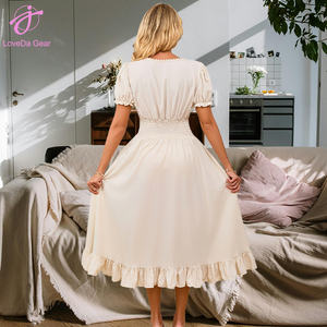 Loveda venta al por mayor nueva llegada mujeres Vintage francés <span class=keywords><strong>renacimiento</strong></span> cuello cuadrado manga corta vestido Medieval Cosplay vestido - Product Image 5