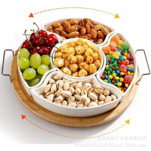 Aisbugur Ceramic Fruit Platter Multi Compartment <b>Snack</b> <b>Tray</b> For Outdoor Picnic Serving - Product Image 4