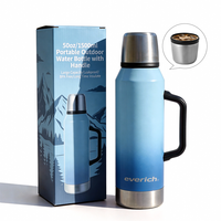 Bouteille isotherme 1500 ml 100 % étanche en acier inoxydable 304 double paroi avec poignée portable et couvercle polyvalent 12-24