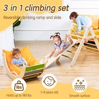 Fabricants en bois 3-en-1 bébé triangle jungle gym jouet aire de jeux intérieure avec arc-en-ciel chaise berçante