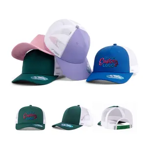 OEM Custom 5 Panel Pre Curved Brim Mesh Snap Back Sports Hats Wholesale Embroidered Logo Trucker Cap