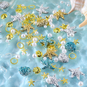 Kit de décoration d'ongles DIY d'été avec breloques en résine à dos plat, étoiles de mer, coquillages, perles, rivets métalliques, assortiment 3D volumineux pour nail art - Product Image 4