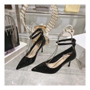 Drioshipping diseñador tacones altos para mujer Sandalias con correa en el tobillo de cuero genuino Plantilla de PU de moda toboganes de fiesta de verano - Product Image 1