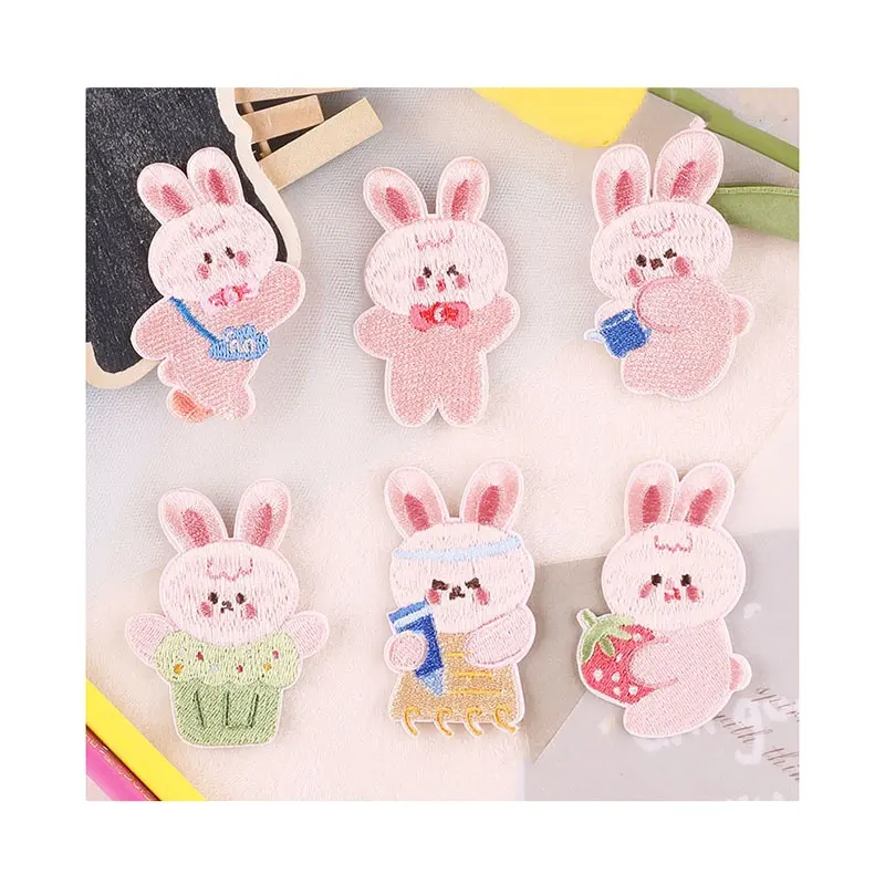 Cute Hot Self-adhesive Clothing Pink rabbits motif Patches for Stationery box notebook Diy shoe Custom Embroidered Garment Patch