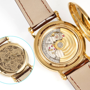 Montre d'hommage élégante pour affaires, artisanat haut de gamme, lunette plaquée or 18 carats, bracelet en cuir véritable, idéale pour les dîners d'affaires - Product Image 3